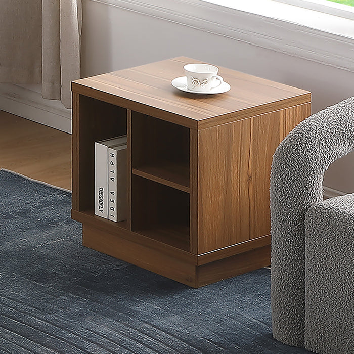 Tauris VICEETWAL Side Table – Walnut Veneer Cube Table with Open Storage
