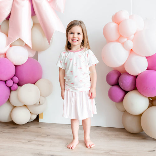 Child modeling Toddler Basic Tee in Bow and Sakura Skort