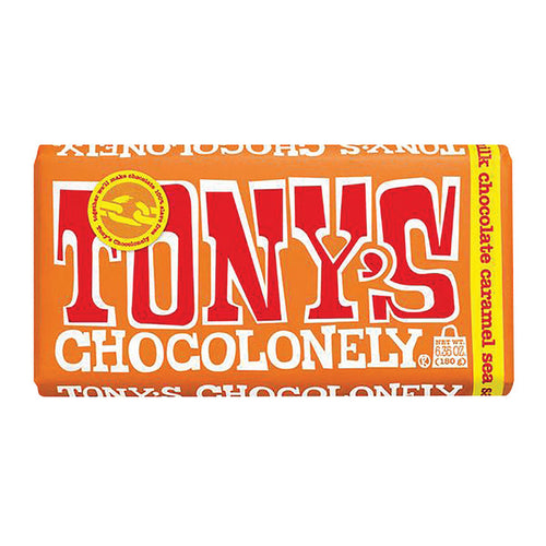 Tony's Chocolonely Milk Chocolate Candy Bar with Caramel and Sea Salt Large Size - 15 Count