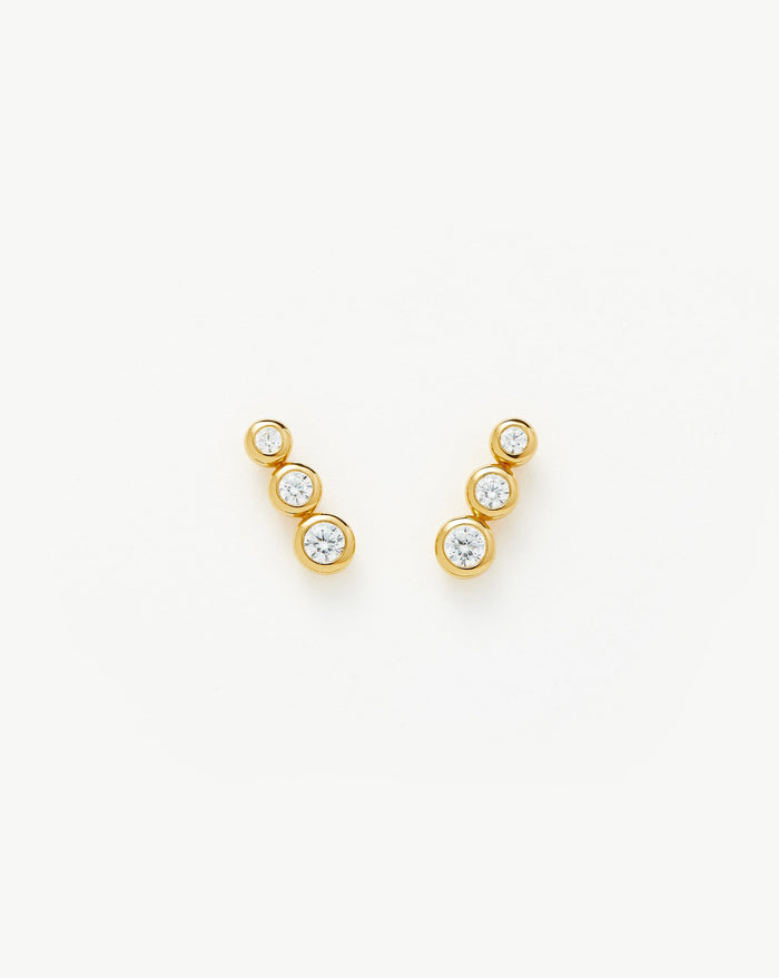Articulated Triple Stone Stud Earrings | 18ct Gold Plated Vermeil/Cubic Zirconia Earrings Missoma