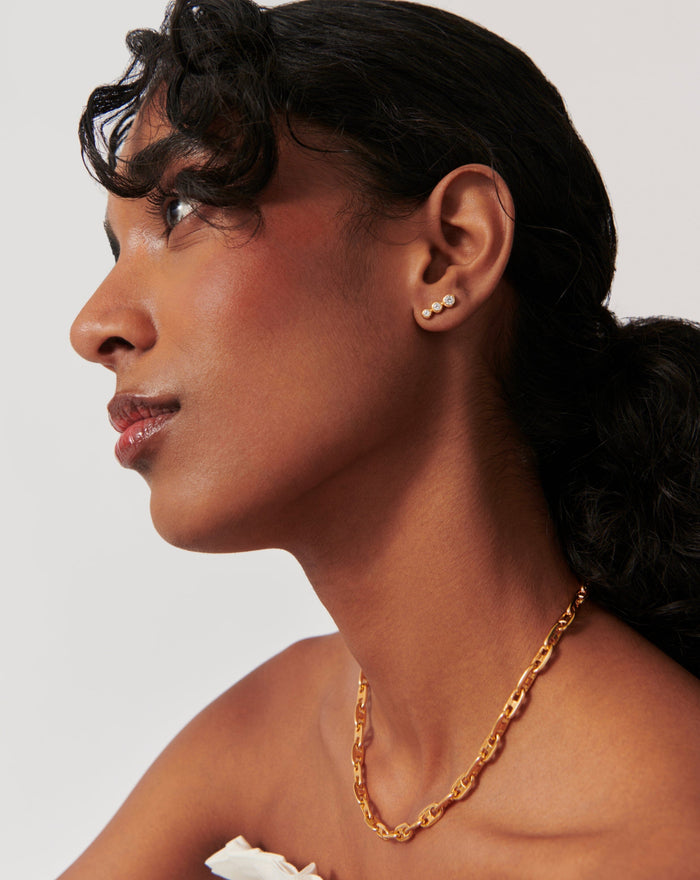 Articulated Triple Stone Stud Earrings | 18ct Gold Plated Vermeil/Cubic Zirconia Earrings Missoma