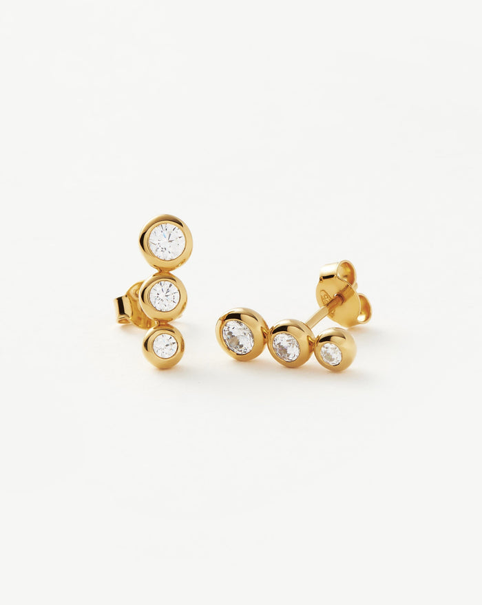 Articulated Triple Stone Stud Earrings | 18ct Gold Plated Vermeil/Cubic Zirconia Earrings Missoma