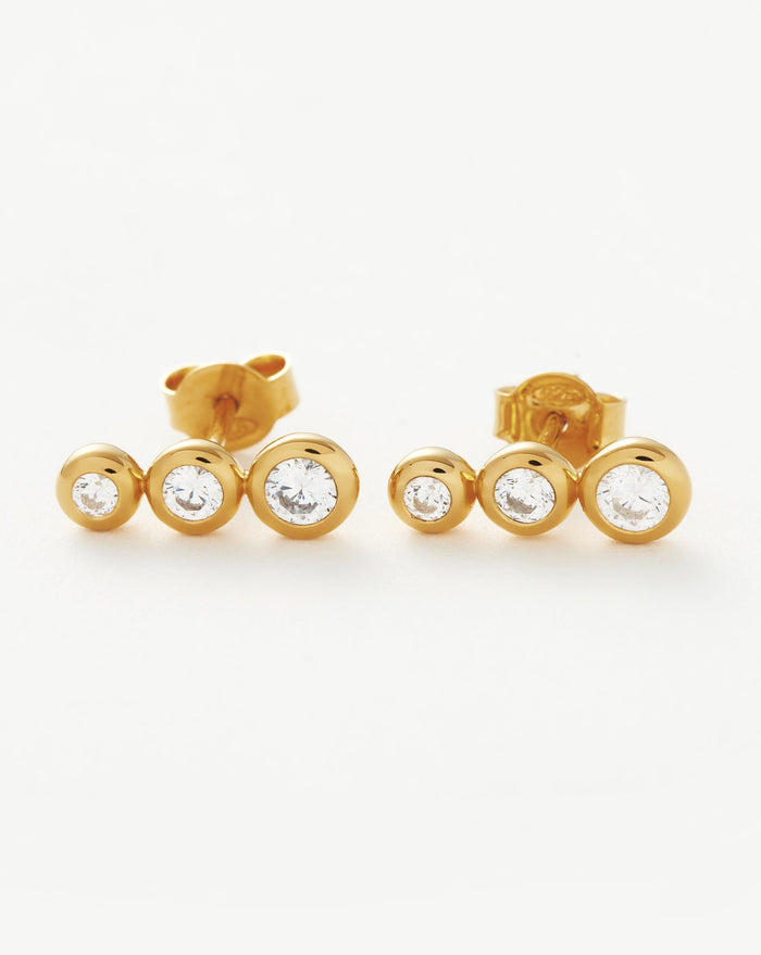 Articulated Triple Stone Stud Earrings | 18ct Gold Plated Vermeil/Cubic Zirconia Earrings Missoma