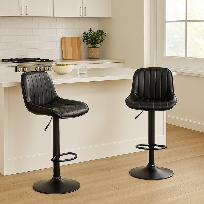 Two Frank Bar Stools Gas Lift Black Metal Black PU by Urban Style
