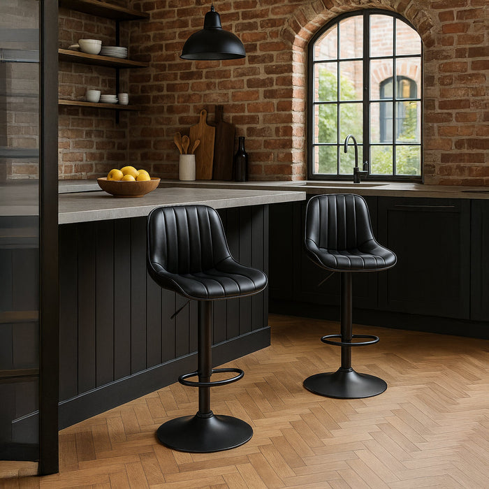 Two Frank Bar Stools Gas Lift Black Metal Black PU by Urban Style