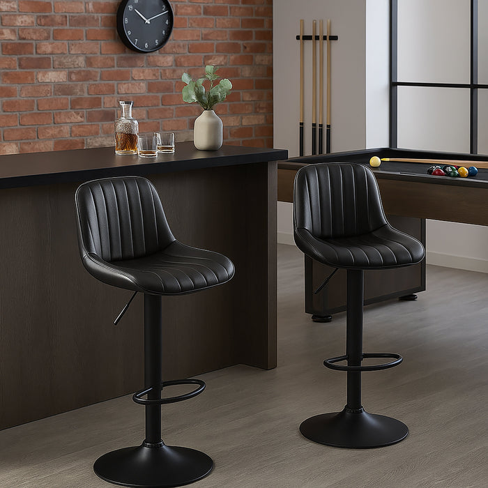 Two Frank Bar Stools Gas Lift Black Metal Black PU by Urban Style