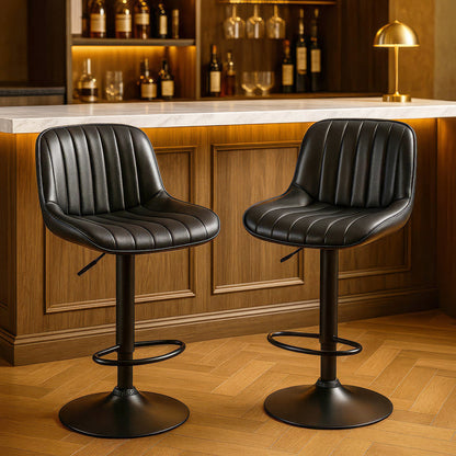 Two Frank Bar Stools Gas Lift Black Metal Black PU by Urban Style