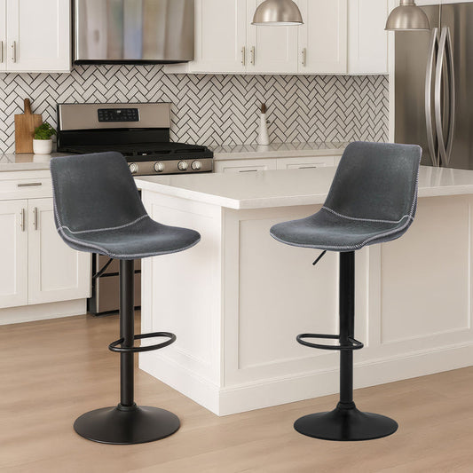 Two Gary Bar Stools Gas Lift Black Metal Black PU by Urban Style