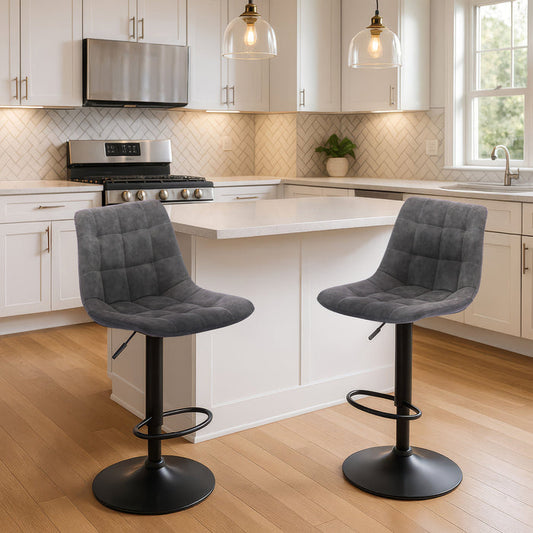 Two Harry Bar Stools Gas Lift Black Metal Black PU by Urban Style
