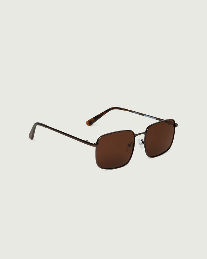 Bronze Polarized::Vito Sunglasses rectangle brown  metal front diagonal