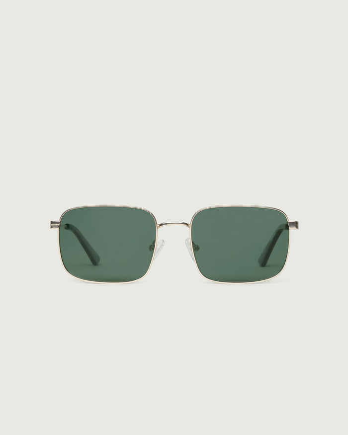 White Gold Polarized::Vito Sunglasses rectangle gold metal front