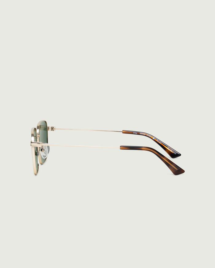 White Gold Polarized::Vito Sunglasses rectangle gold metal side