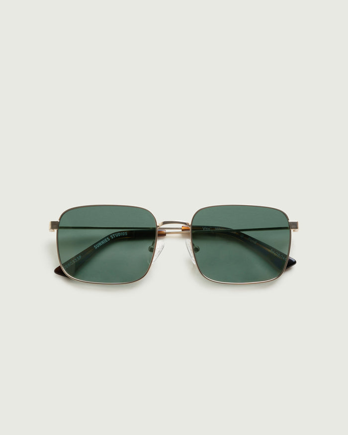 White Gold Polarized::Vito Sunglasses rectangle gold metal top