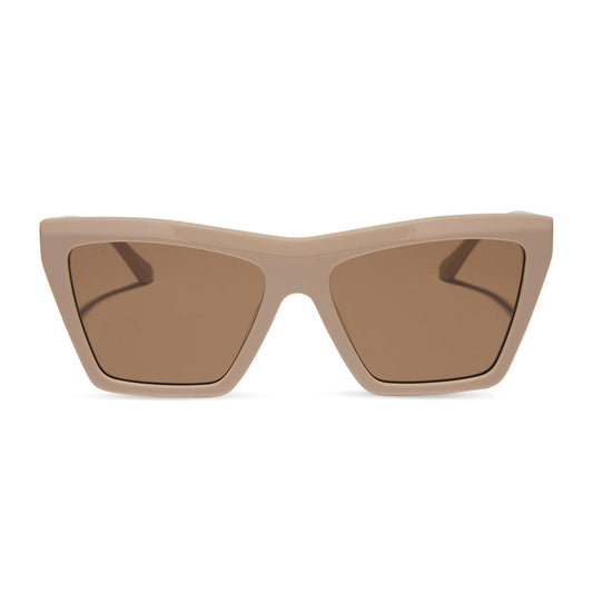 jessie james decker x diff eyewear featuring the vivi cat eye sunglasses with a almond brown frame and brown lenses front view