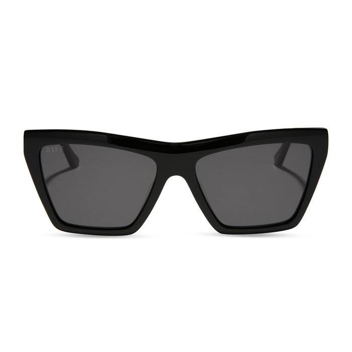 jessie james decker x diff eyewear featuring the vivi cateye sunglasses with a black frame and grey lenses front view