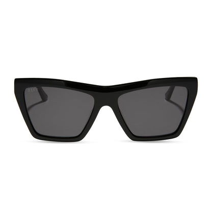 jessie james decker x diff eyewear featuring the vivi cateye sunglasses with a black frame and grey lenses front view