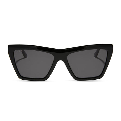 jessie james decker x diff eyewear featuring the vivi cateye sunglasses with a black frame and grey lenses front view