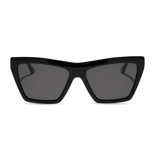jessie james decker x diff eyewear featuring the vivi cateye sunglasses with a black frame and grey lenses front view