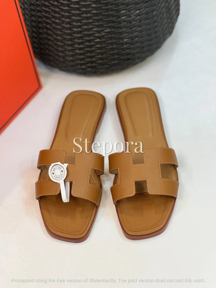 Women’s Classic H-Strap Slide Sandals – Premium Faux Leather Flat Slides (Black & Tan)