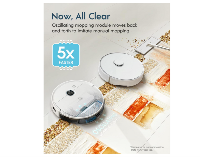 Yeedi vac 2 pro Robot Vacuum and Mop Combo,Powerful 3000Pa Suction with Oscillating Mopping, Advanced 3D Obstacle Avoidance,240min Runtime - Ideal for Carpet, Hard Floor Cleaning and Pets Family